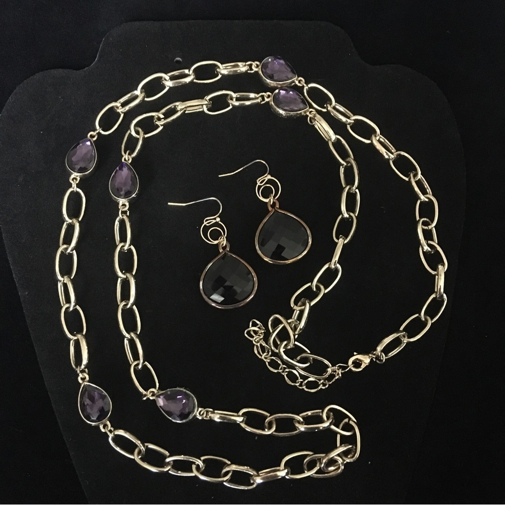 Vintage Sweater Chain Necklace and Earrings Set